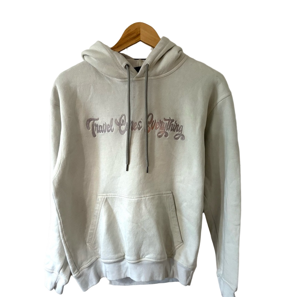 Cream Hoodie with Embroidered Text